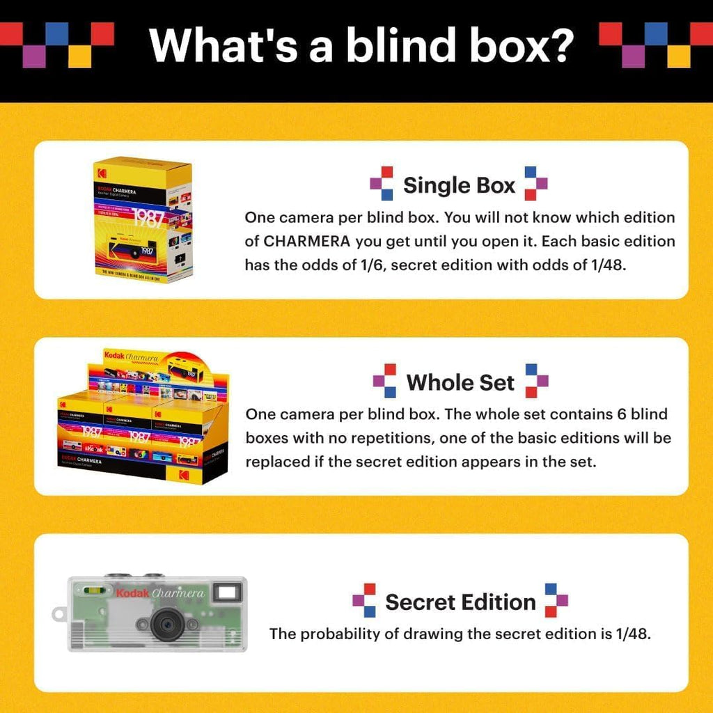 Kodak Charmera Keychain Digital Camera 6-Pack, Blind Box Mini Retro Camera for Gifts, Collectibles, Parties and Lo-Fi Photos (RK0602) + 32GB Memory Card + Micro Fiber Cloth (13pc Bundle)