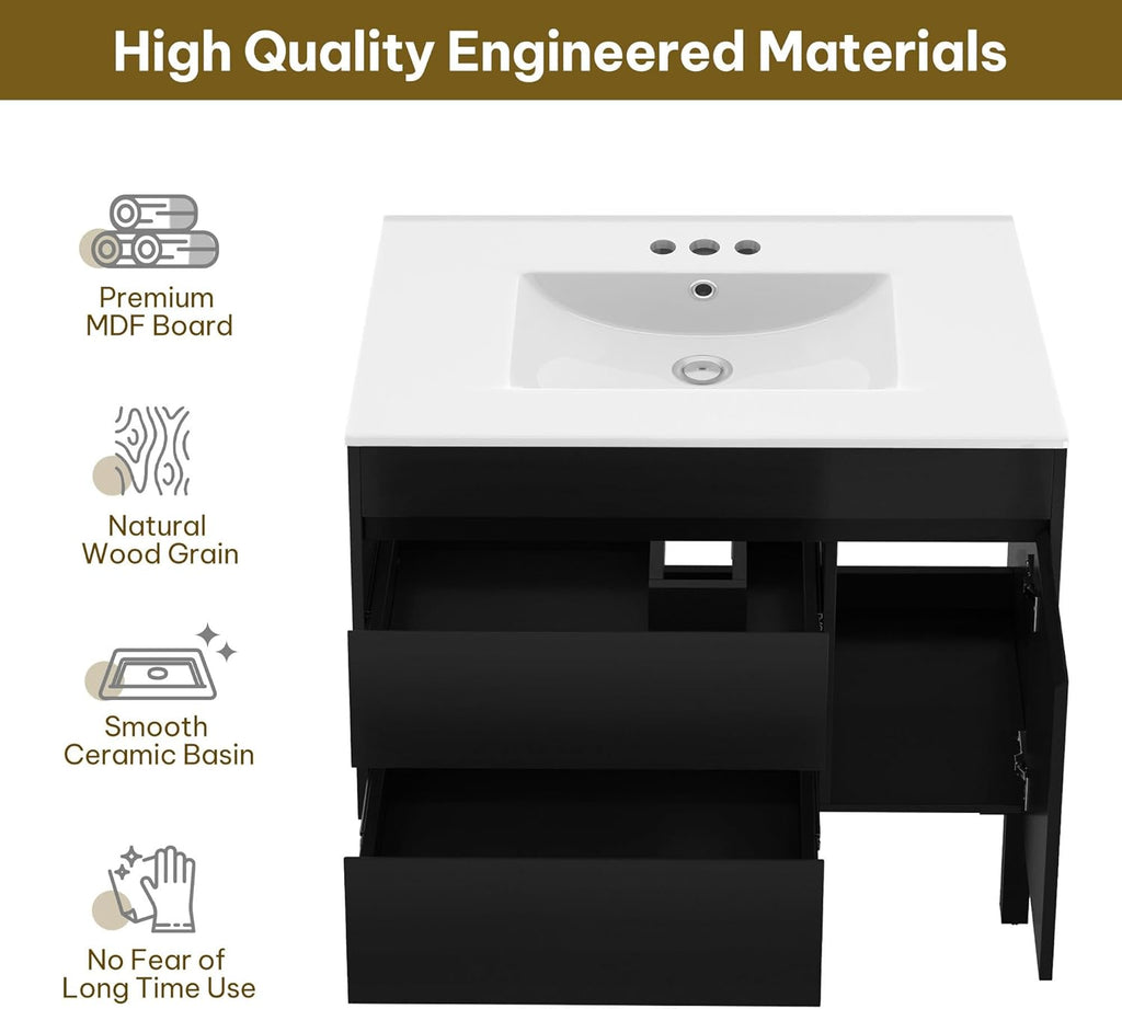 DWVO 36 Inch Bathroom Vanity with Sink, Bathroom Vanity Cabinet, Modern Bathroom Storge Vanity Includes Adjustable Legs, Soft Closing Door, 2 Drawers & Drain