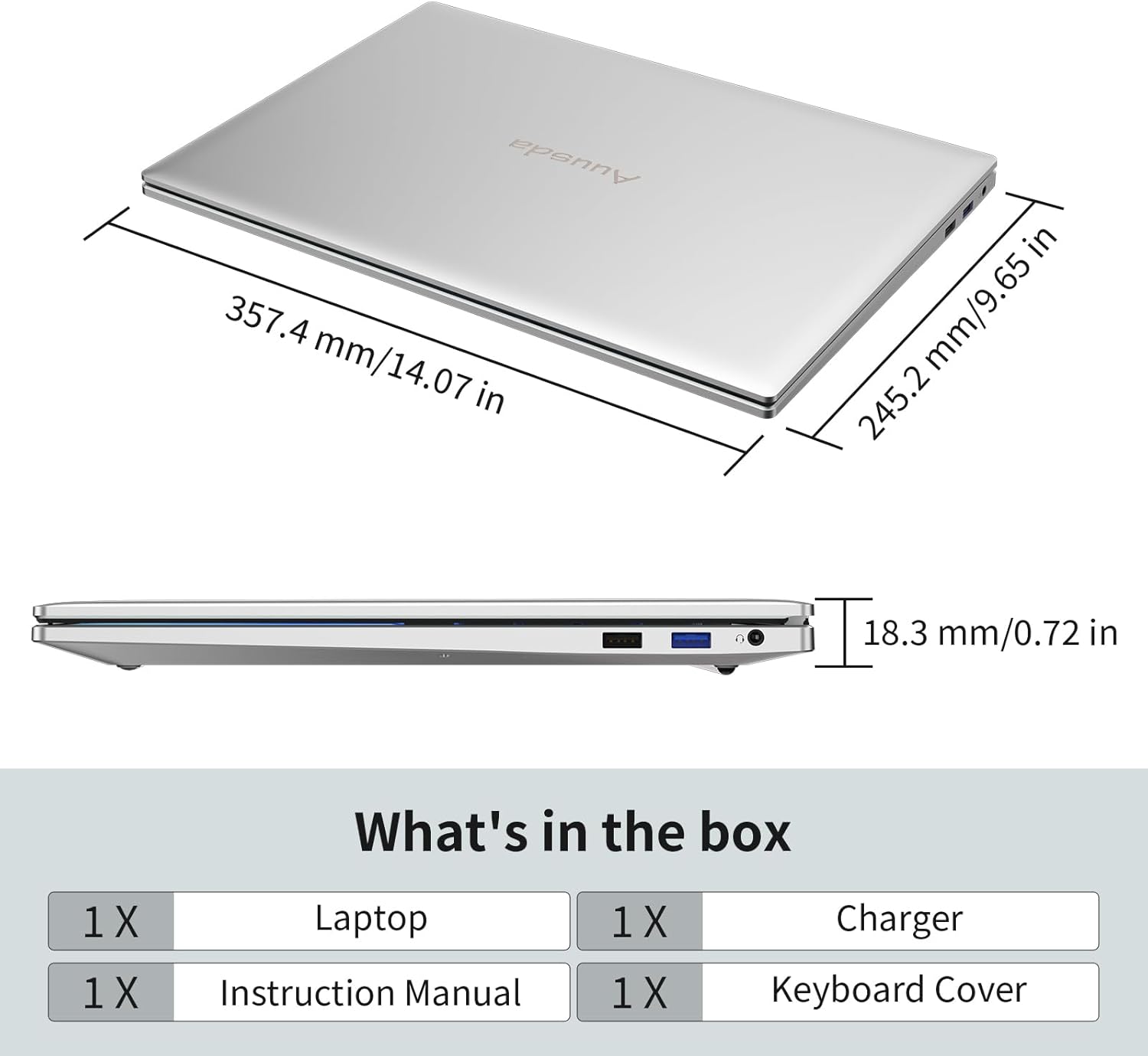 Auusda 16" Traditional Laptop Computer, i3 Processor 16GB RAM 1TB SSD Silver Laptops Notebook with Backlit Keyboard, Fingerprint, WiFi 6 Bluetooth 5.3 Laptops for Students & Office USB-C Port