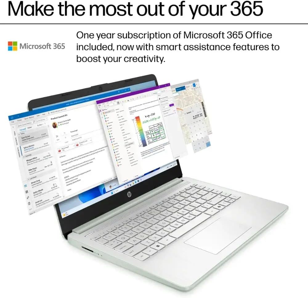 HP 14 Laptop Ultra Thin & Light, Intel N150 Quad-Core Processor, 8G RAM, 128GB SSD, HDMI, USB-C, WiFi 6, SD Card Reader, Microsoft Office 365 Included, Windows 11, Green, XtreDura Accessories