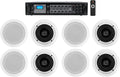 Rockville RCS180-6 Bundle: 180-Watt 6-Zone 70V Bluetooth Commercial Amplifier, (8) CC525T 5.25 in White Ceiling Speakers for Restaurants, Cafes, and Offices, 9-Items