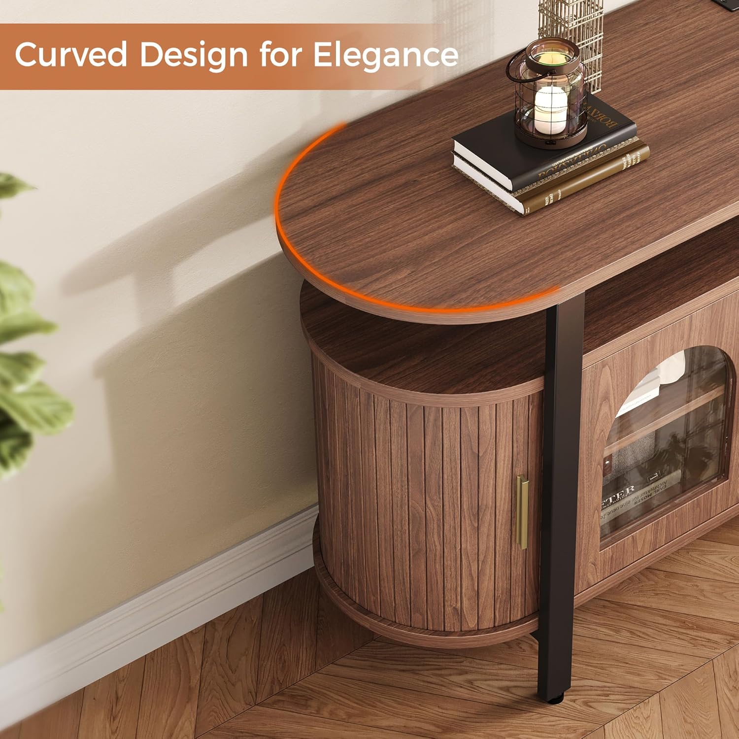 IRONCK Mid-Century TV Stand for TVs up to 70, Entertainment Center with Storage Drawer and Sliding Door, Walnut TV Console for Living Room, Bedroom