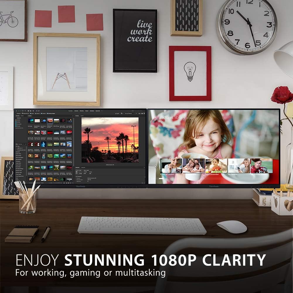 ViewSonic VA2456A-MHD_H2 24 Inch 1080p Dual Pack Head-Only Monitors, IPS Display with 120Hz for Dual-Screen Home and Office Setups, HDMI, DisplayPort, and VGA Inputs
