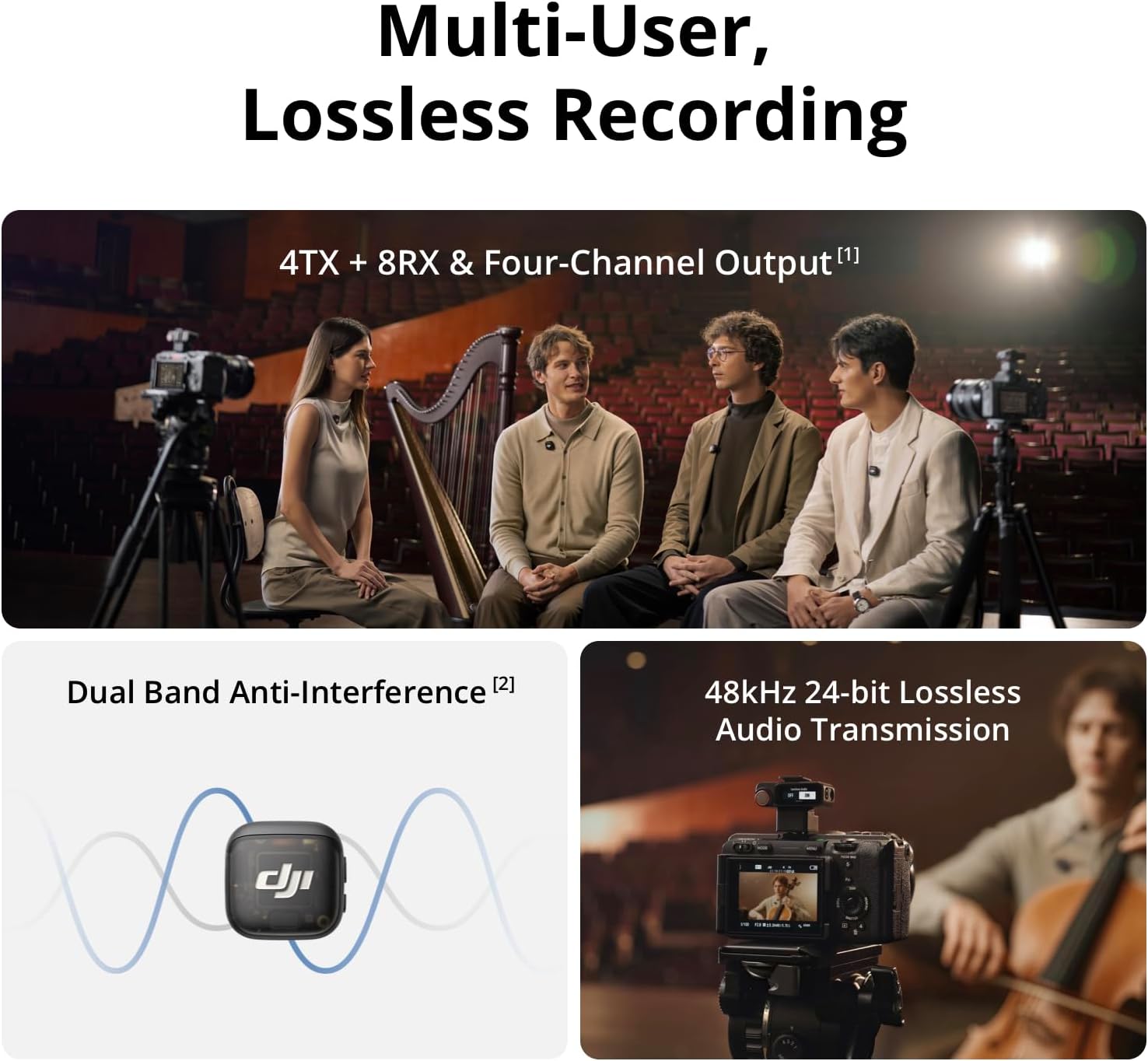 DJI Mic 3 Bundle (2 TX + 1 RX + Charging Case), Wireless Microphone for iPhone/Android/Camera, 32-bit Float Internal Recording, Dual Band Anti-Interference, 28h Use, Available for Lightning Device