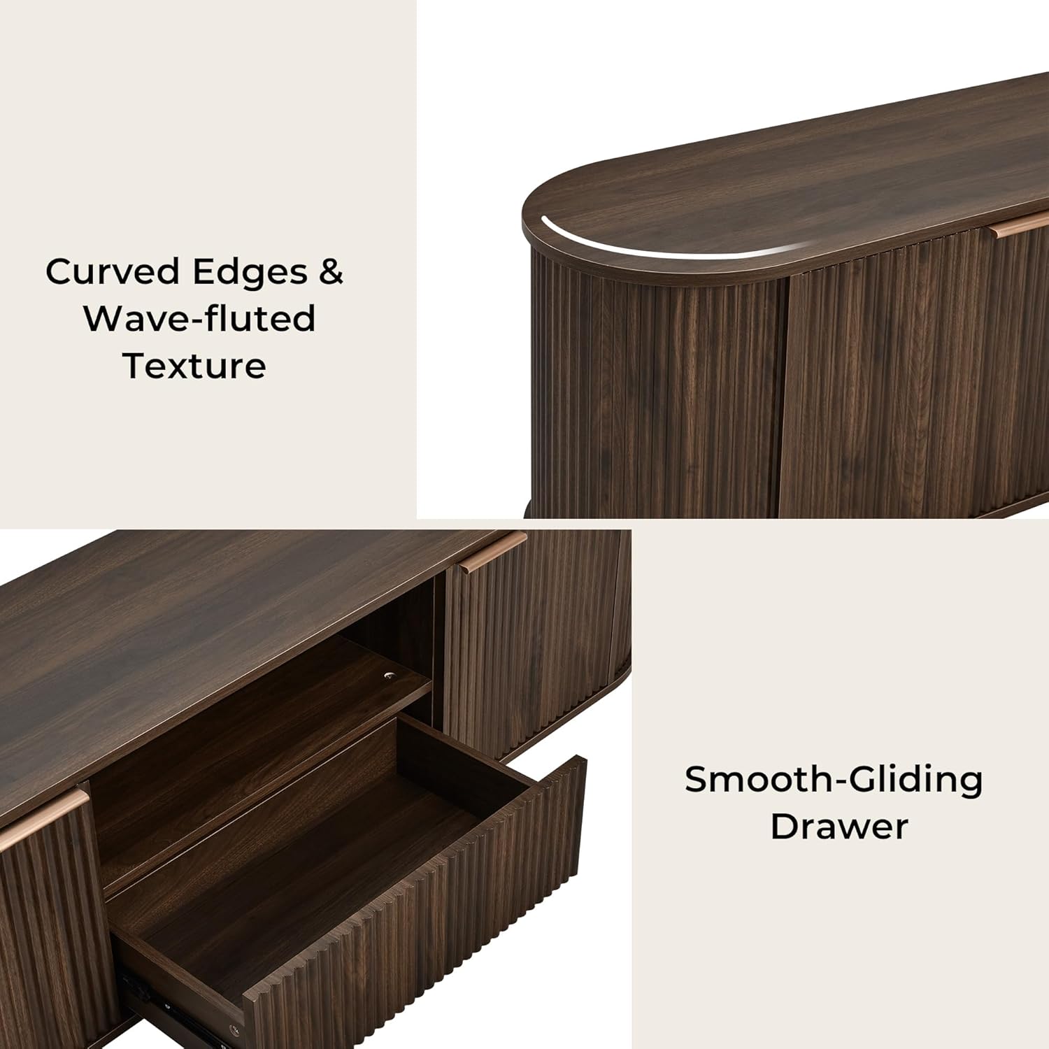 CHITA 70" Fluted TV Stands for Living Room for TVs Up to 80", Mid Century Modern Entertainment Center with Drawers, TV Console for Living Room with Storage and Adjustable Shelves, Walnut