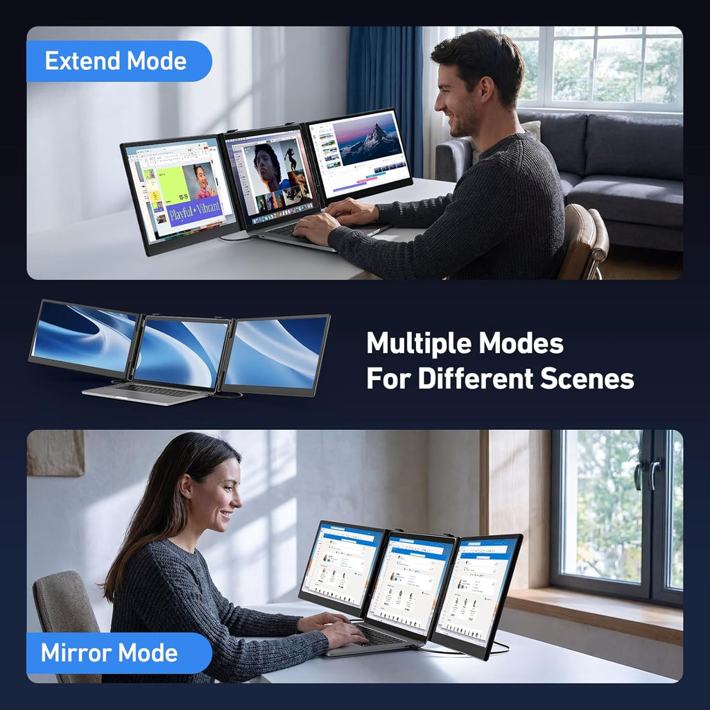 Vixtan 14" Triple Laptop Screen Extender, 3.0 lbs Lightweight FHD IPS Portable Monitor for Laptop, USB-C Plug & Play Multi Screen Attachment for 13-17.3" laptops with Windows/Mac/Chrome