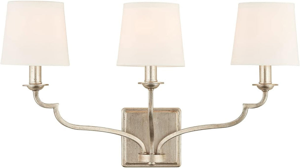 Capital Lighting 138731WG-698 Ophelia White Fabric Bath Vanity Wall Mount, 3-Light 180 Total Watts, 14" H x 25" W, Winter Gold