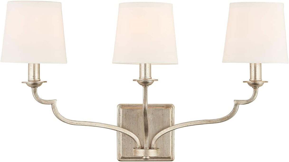 Capital Lighting 138731WG-698 Ophelia White Fabric Bath Vanity Wall Mount, 3-Light 180 Total Watts, 14" H x 25" W, Winter Gold