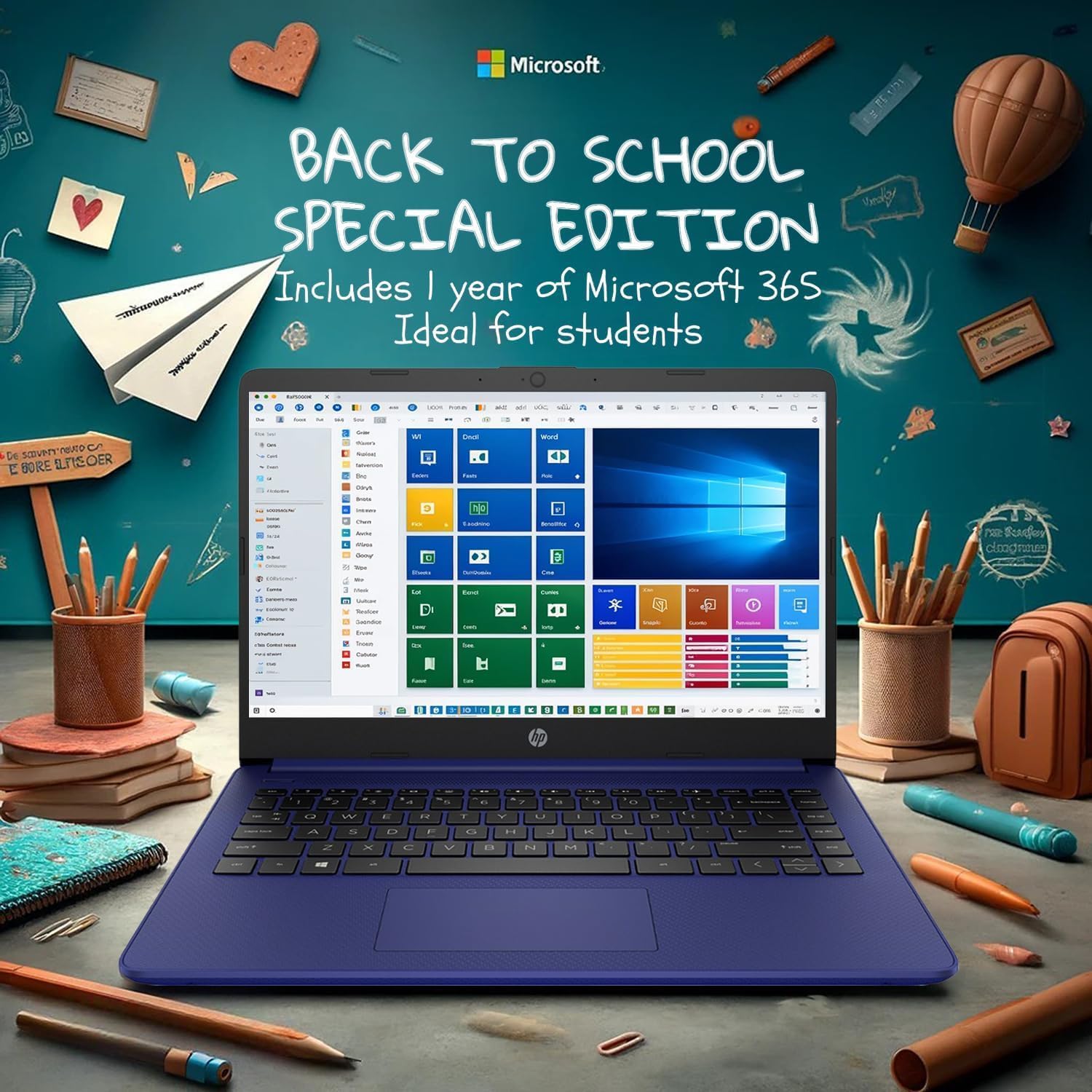 HP 14" HD Laptop | Back to School Limited Edition with 1 Year Microsoft 365 | Intel Quad-Core Processor | 8GB RAM | 576GB Storage | Long Battery Life | Indigo Blue | w/WOWPC Bundle | Windows 11