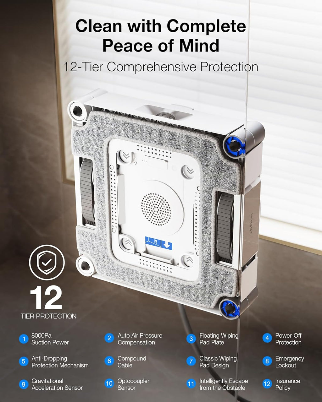ECOVACS WINBOT W3 Omni Robot Window Cleaner with Auto-Clean & Multi-Functional Station, Win-SLAM 5.0 Smart Navigation, Intelligent Cleaning with Triple Spray System, 12-Level Protection