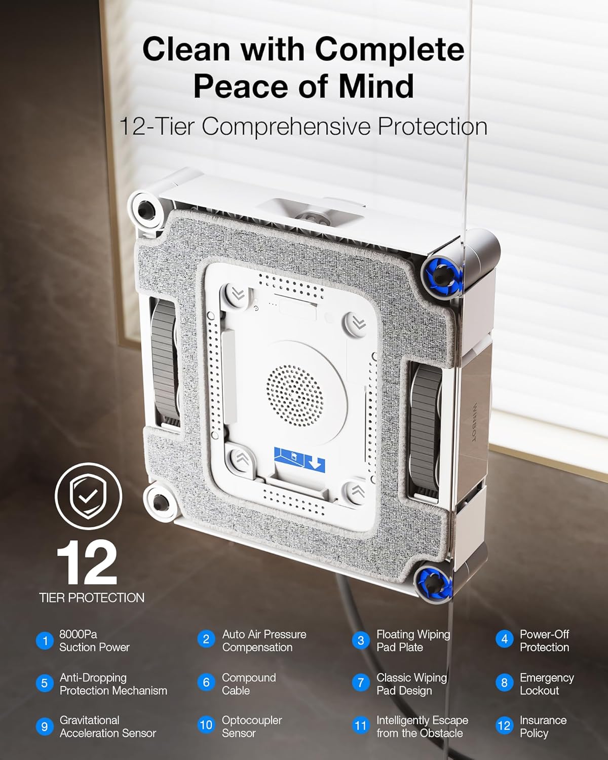 ECOVACS WINBOT W3 Omni Robot Window Cleaner with Auto-Clean & Multi-Functional Station, Win-SLAM 5.0 Smart Navigation, Intelligent Cleaning with Triple Spray System, 12-Level Protection