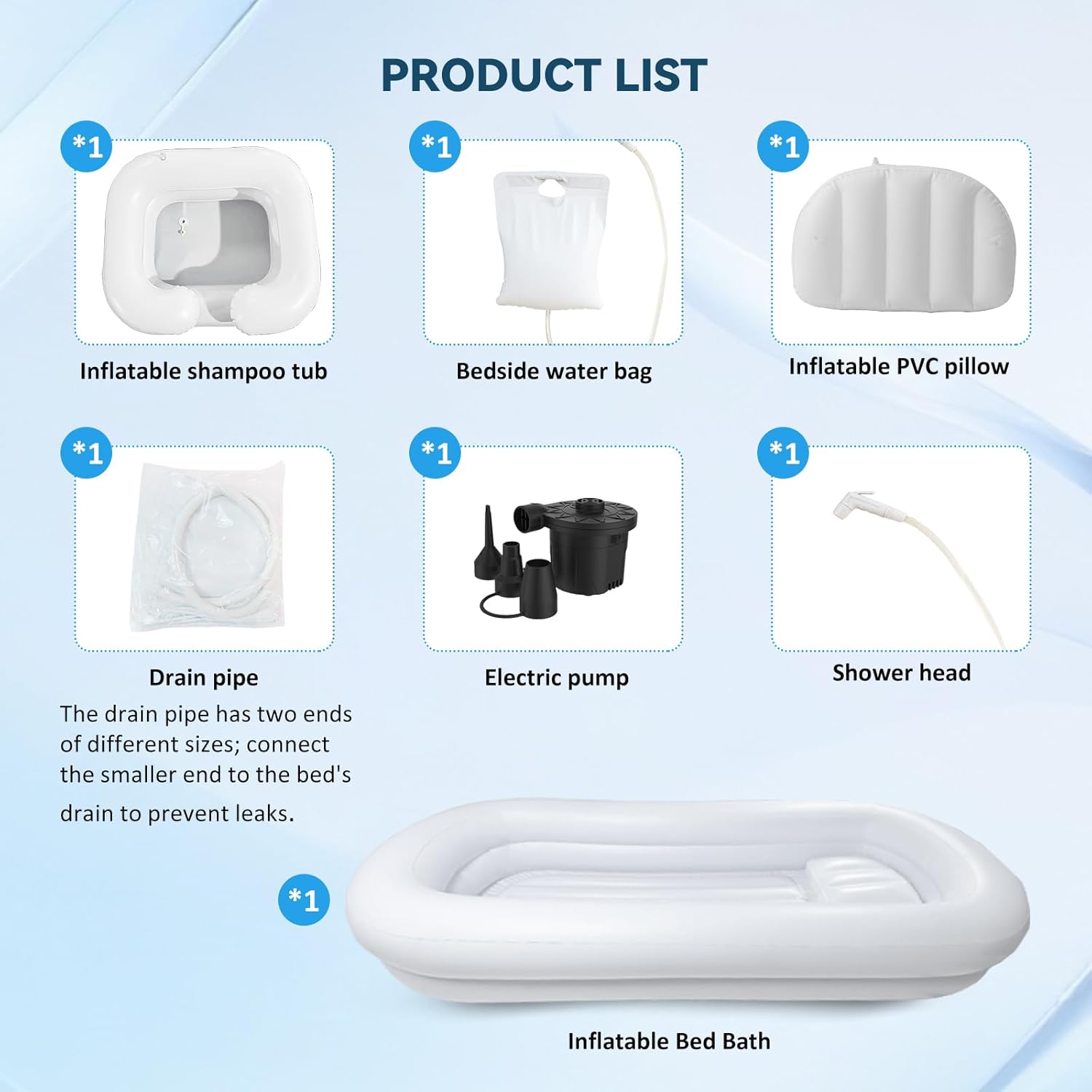 Bedside Shower Bath Kit,Inflatable Bed Bath,Medical grade PVC Bedside Shower Bathtub Kit,Bed Baths for the Disabled,Suitable for Disabled People, Elderly Pregnant Women, Etc (Double layer)