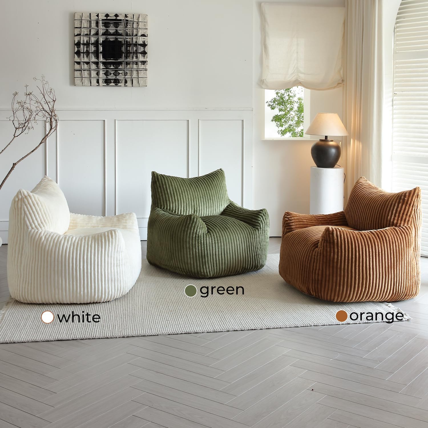 Giant Bean Bag Chair for Adults, Oversized Beanbag Sofa with Armrests and Back Support, Filler Included, Ultra Soft Stuffed Floor Couch for Bedroom, Reading and Lounging, Living Room(Brown)