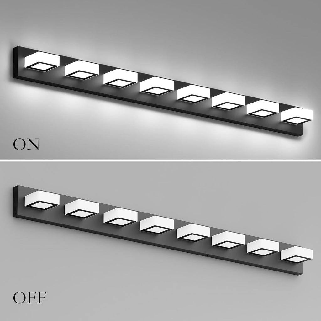 Ralbay 52inch Black Vanity Lights Fixtures 8 Lights LED Modern LED Acrylic Matte Black Vanity Lights Modern Black Bathroom Wall Lighting Over Mirror