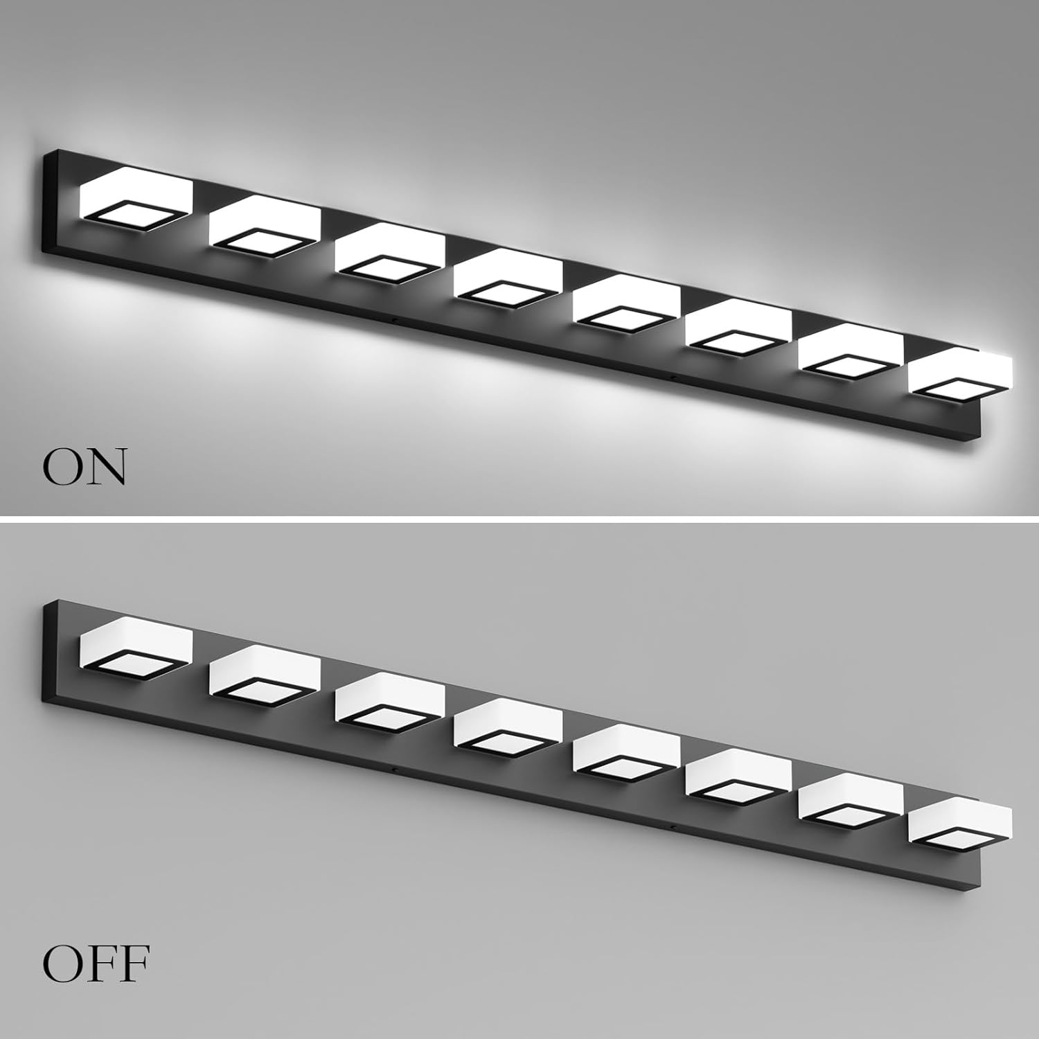 Ralbay 52inch Black Vanity Lights Fixtures 8 Lights LED Modern LED Acrylic Matte Black Vanity Lights Modern Black Bathroom Wall Lighting Over Mirror