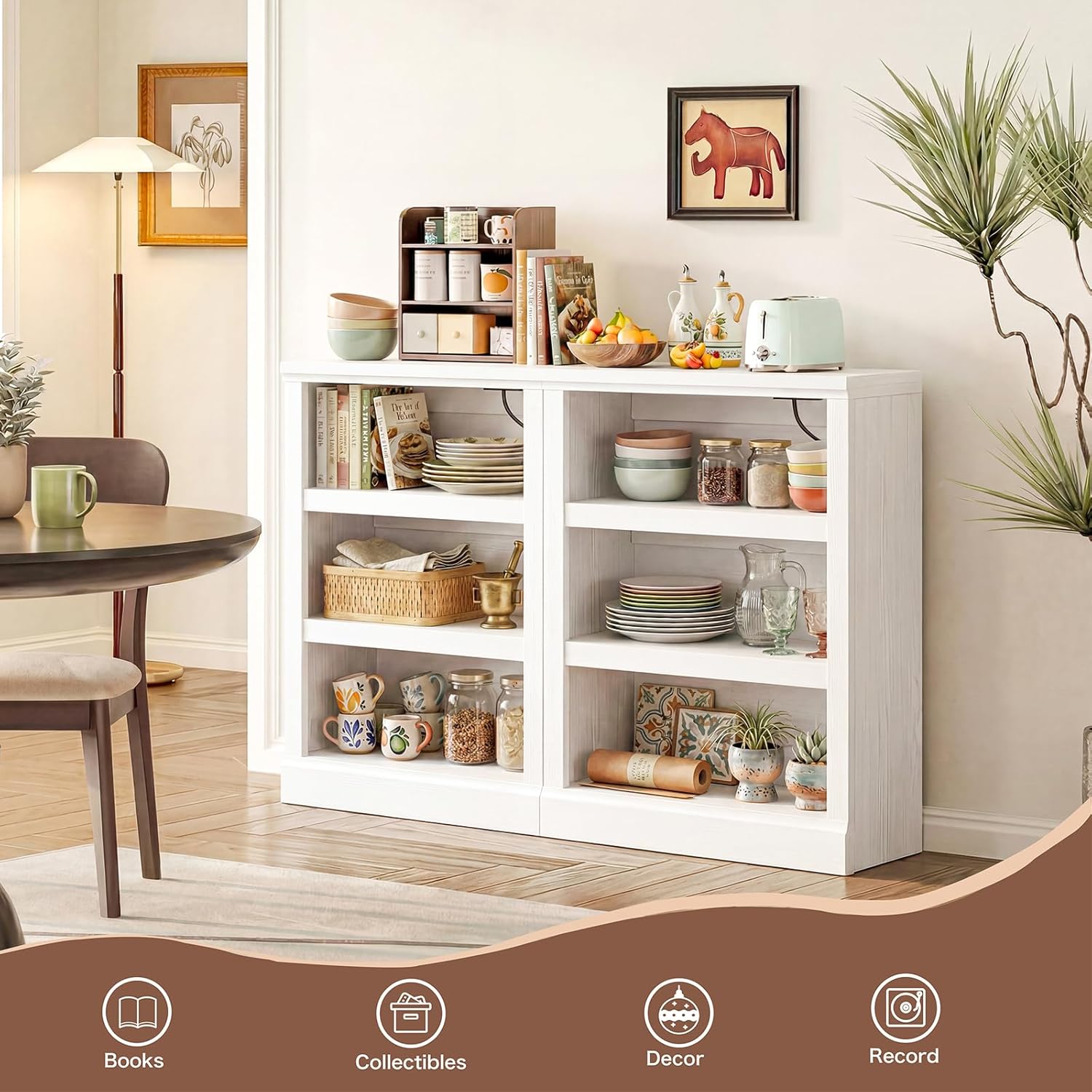 Unikito 3-Tier Storage Bookcase with Adjustable Shelves, Modern Wood Storage Organizer Rack, Free Standing Decorative Display Shelf for Home Office, Living Room and Bedroom-White