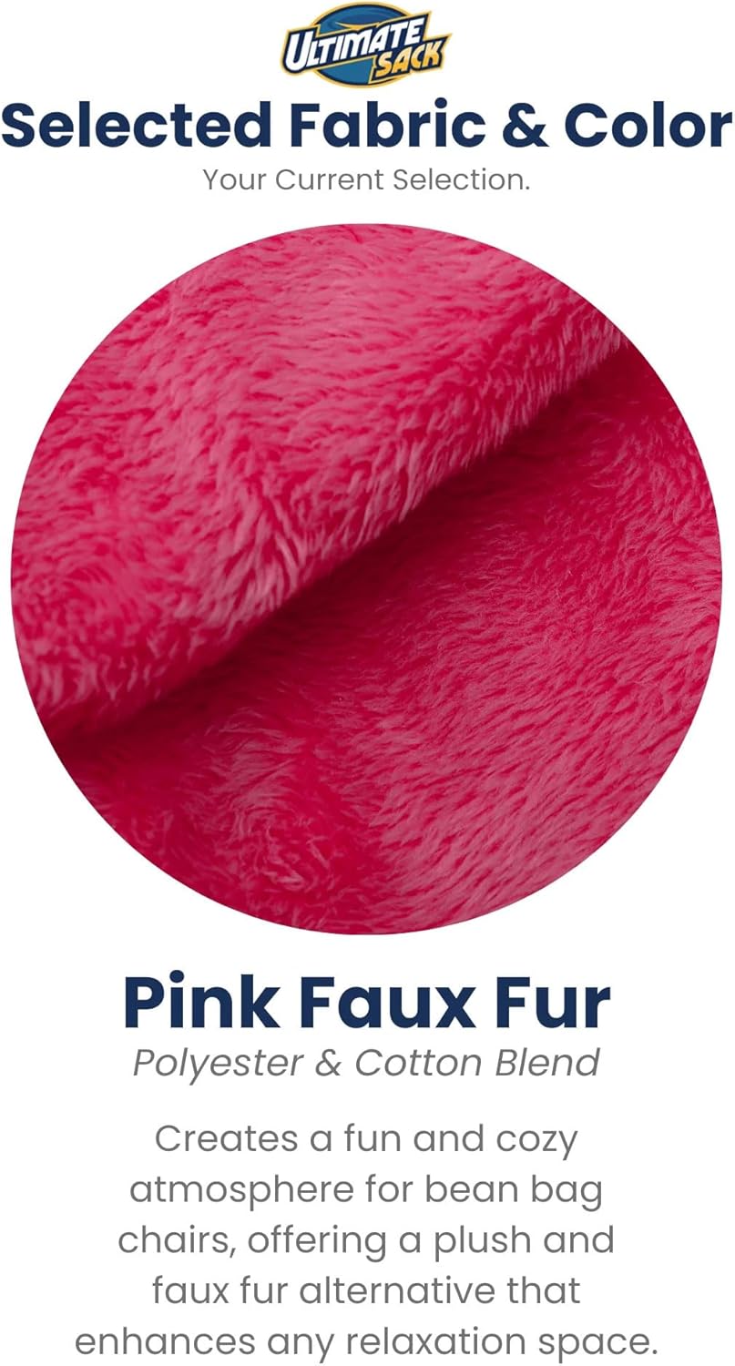 ULTIMATE SACK 3000 3-Foot Bean Bag Chair, Pink Fur Cover – Oversized Foam Lounger, Floor Seat, Small Sofa, or Couch Bed for Living Area, Gaming Room, or Reading Lounge