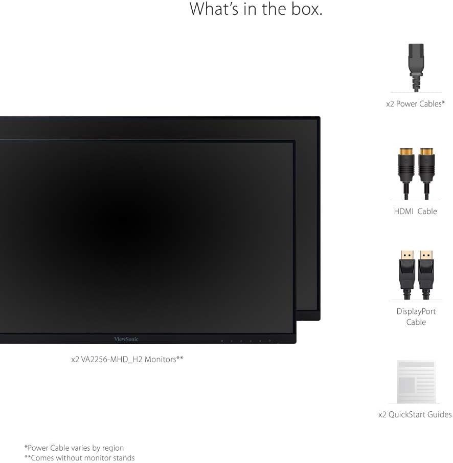 ViewSonic VA2456A-MHD_H2 24 Inch 1080p Dual Pack Head-Only Monitors, IPS Display with 120Hz for Dual-Screen Home and Office Setups, HDMI, DisplayPort, and VGA Inputs