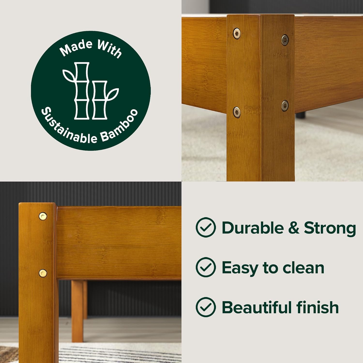 Zinus Ellie 14 Inch Queen Bamboo Platform Bed Frame, Wood Slat Support, No Box Spring Needed, Easy Assembly, Brown