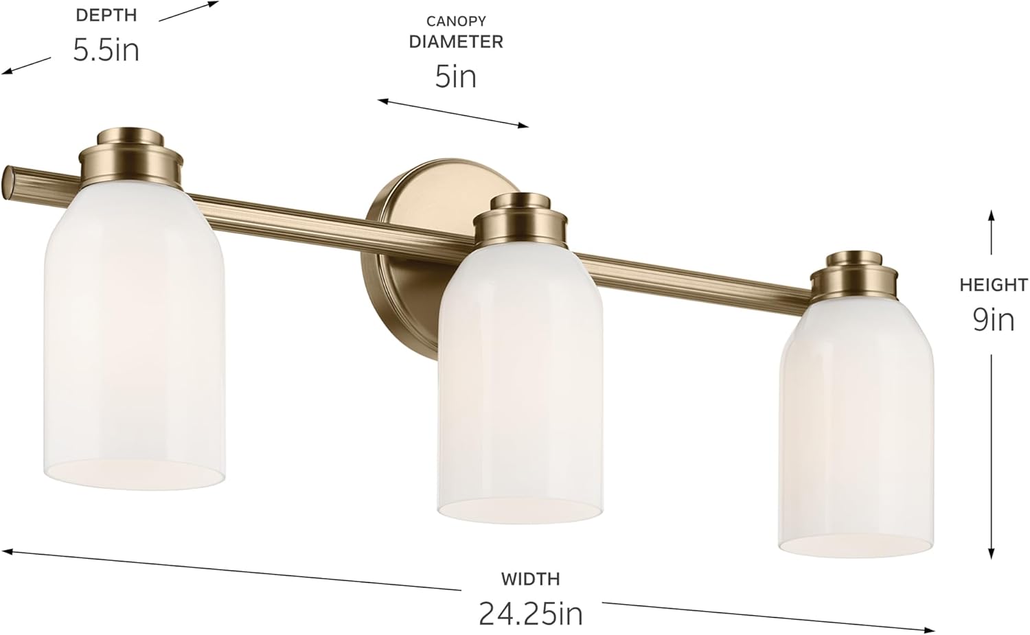 Kichler Shae 24.25" 3-Light Modern Bathroom Vanity Light Fixture with White Opal Glass Shade in Champagne Bronze for Powder Room and Over Mirror (24.25" W x 9" H), 55202CPZ