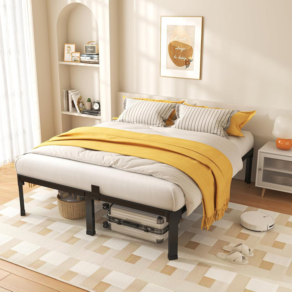 ROIL 14 Inch Full Size Bed Frame with Mattress Slide Stopper - Double Black Basic Anti Squeak Steel Slats Metal Platform, Heavy Duty Noise Free Easy Assembly Bedframes, No Box Spring Needed