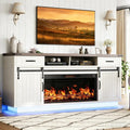 Jocoevol 70'' Fireplace TV Stand with 36'' Electric Fireplace, Tall Farmhouse TV Stand for 65/75 Inch TV, Entertainment Center TV Console with 2 Drawers, Sliding Barn Door for Living Room - White