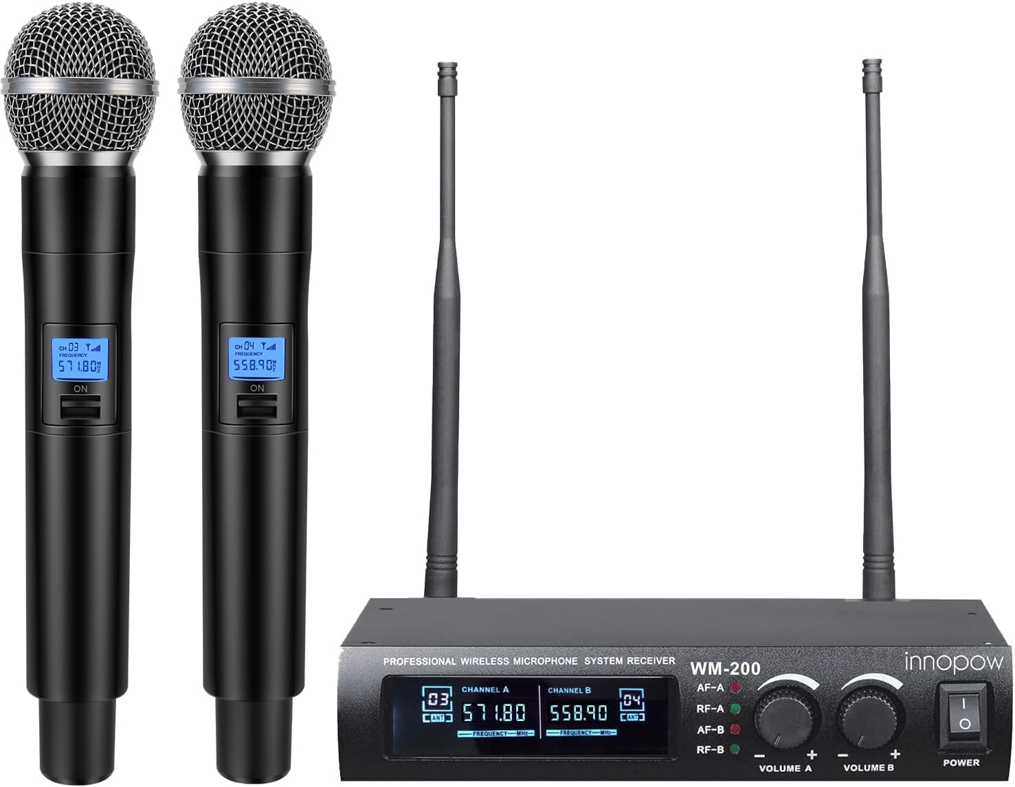 innopow Wireless Microphone System, Dual UHF Metal Cordless Mic Set, Long Distance 150-200Ft,16 Hours Continuous, Fixed Frequency, Use for Karaoke Singing, Family Party,Church …