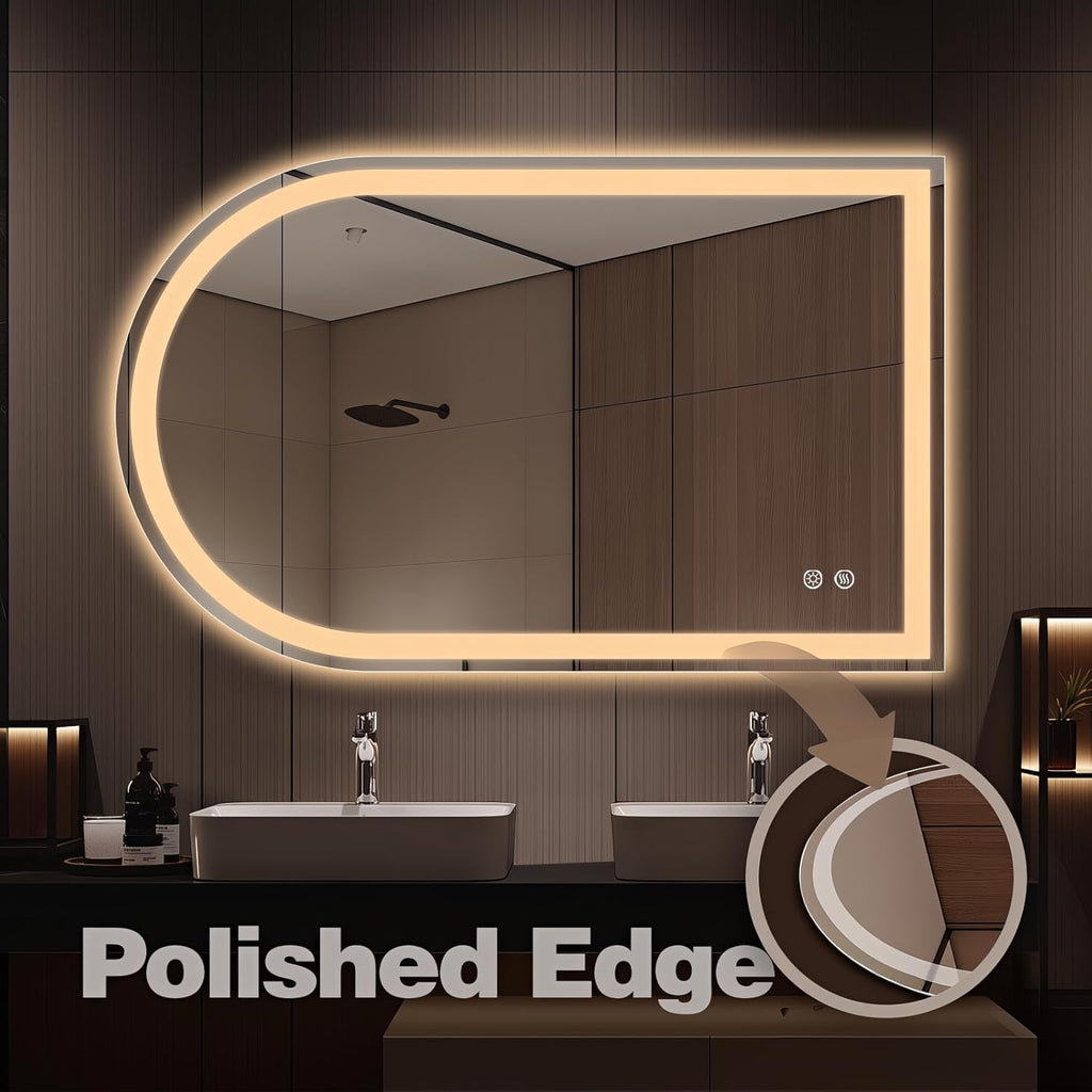 Niccy Arched LED Bathroom Mirror, 48x30 Arch Wall Mounted Frameless Bathroom Mirror for Vanity, Smart Lighted Frontlit Mirrors with Memory Function for Bathroom Bedroom Beauty Hair Salon