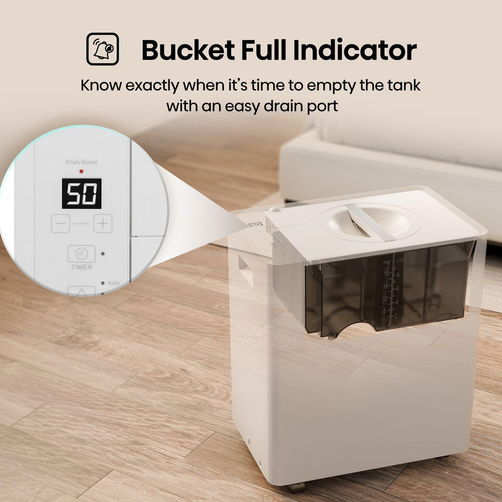 Hisense 50 Pint Lift-Up Portable Dehumidifier with Built-In Pump in White, Energy Efficient Quiet Moisture Extractor for Bathroom Bedroom Garage Attic Home House Crawl Space