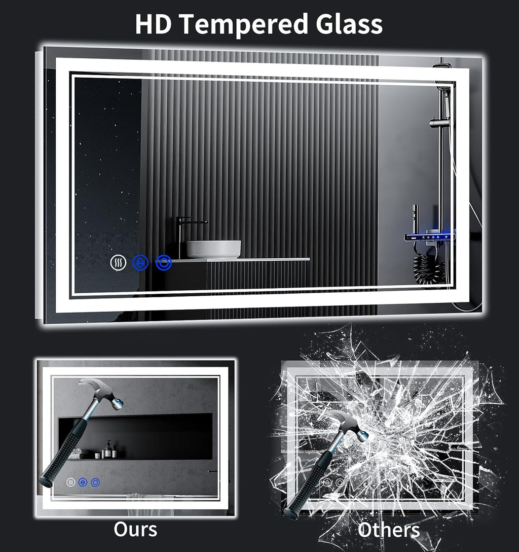 42"x24" LED Bathroom Mirror with Anti-Fog, Stepless Dimmable Lights, 3 Color Modes, Shatter-Proof Tempered Glass,Waterproof Design
