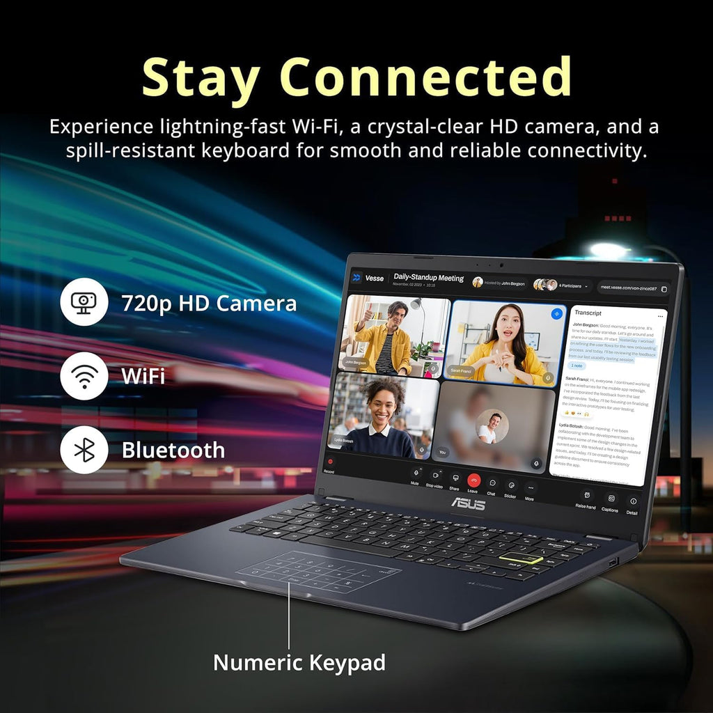 ASUS 14" Laptop for Business & Student, 14" FHD Display, Intel Celeron N4500, 1-Year of Microsoft 365, 4GB Memory, 64GB eMMC, NumberPad, Webcam, HDMI, Wi-Fi, Windows 11