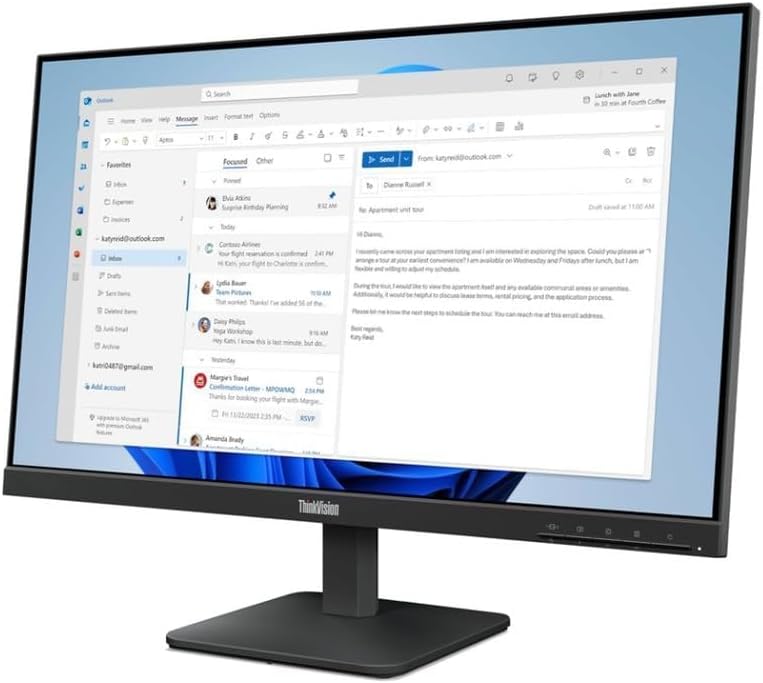 Lenovo ThinkVision 24" FHD IPS Monitor w/ 4ms Response Time, 100 Hz Refresh Rate, Flicker Free, Anti-Glare, VESA Mount (100mm), HDMI & DKZ USB Port Expander, Black 2 Pack
