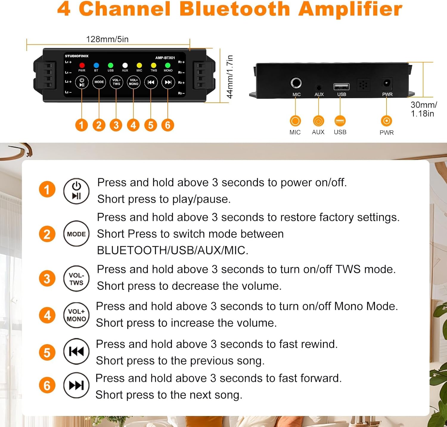 STUDIOFINIX 8 Inch Bluetooth Ceiling Speakers with 4-Channel Amplifier, 800W Max Power, 4 Speakers - Crisp Clear Sound for Living Room, Office, Kitchen, Basement, Covered Patio
