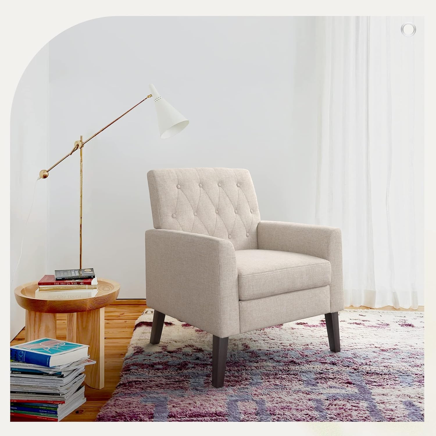 LUE BONA Linen Accent Chairs Set of 2 18.5" H, Comfy Living Room Chair with Arms, Upholstered Button Tufted Armchair, Modern Arm Chairs for Small Space, Living Room, Bedroom, Linen Color