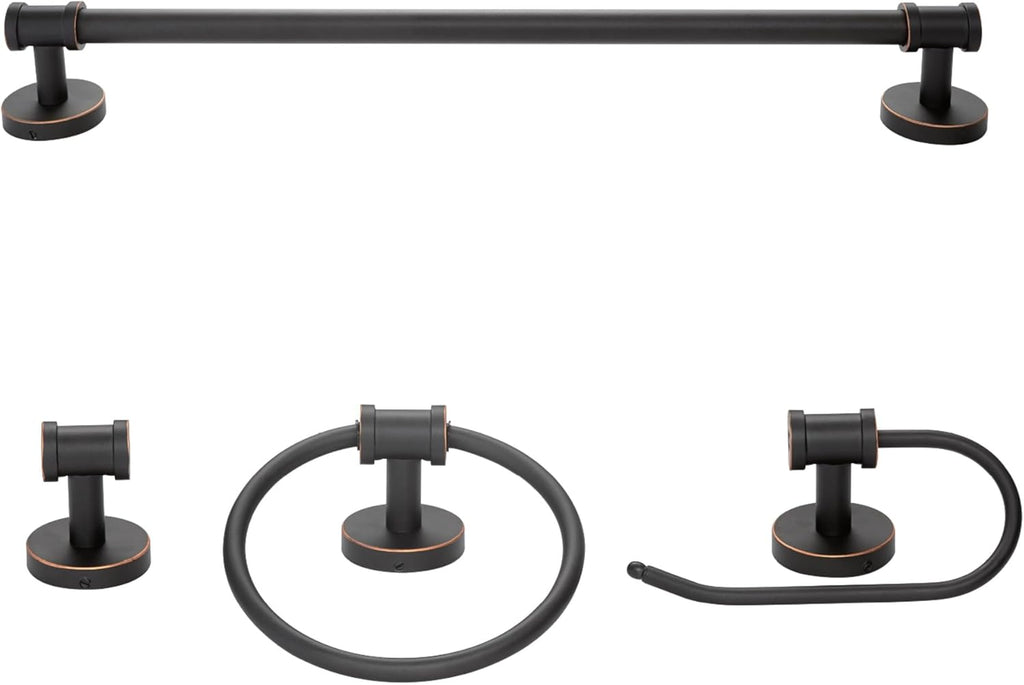 Globe Electric 51415 Camden 5-Piece All-in-One Bathroom Set, 3 Vanity Light with Seeded Glass Shades, Bar, Towel Ring, Robe Hook, Toilet Paper Holder, Bronze