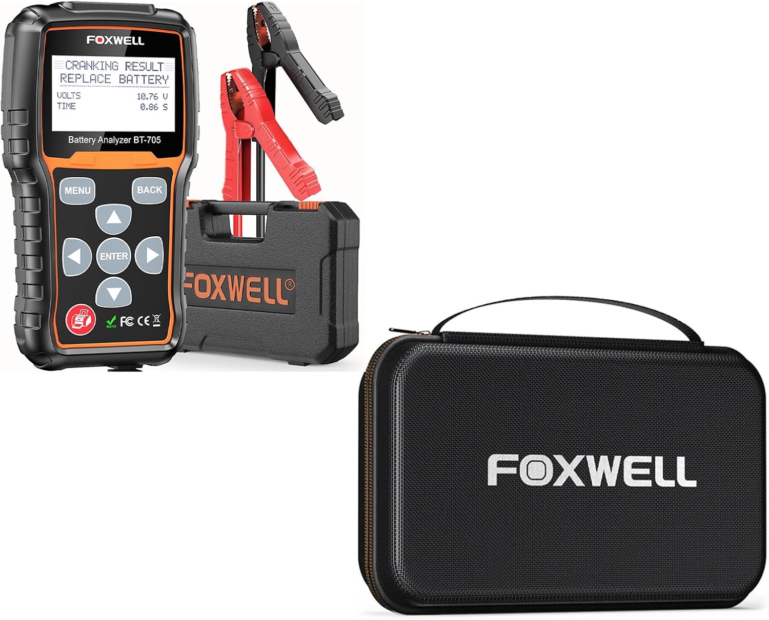 FOXWELL BT705 Car Battery Tester 12V 24V, Automotive Battery Load Tester Analyzer & Portable Carrying Case