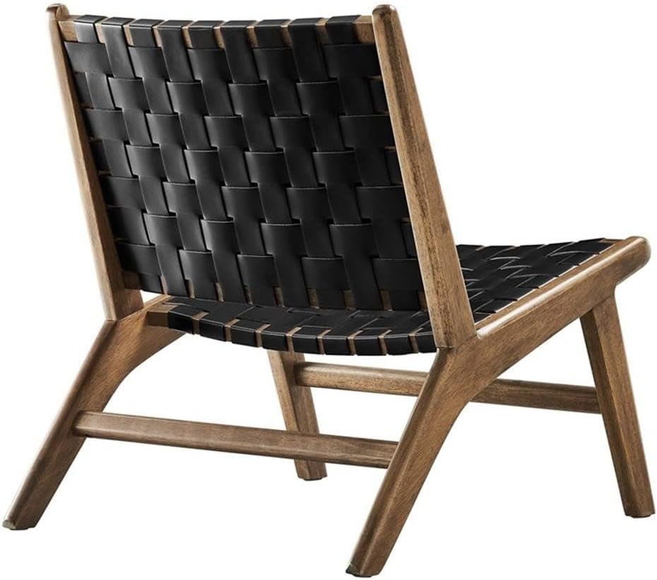Modway Saoirse Faux Leather Wood Accent Lounge Chair in Walnut Black
