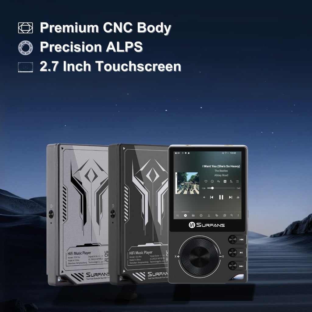Surfans F20 Pro Hi-Res Music Player, Dual ESS9018 DAC,DSD512, Spotify & Tidal Support, WiFi & Bluetooth LDAC, 4.4mm Balanced(500mW), Expandable 1TB, Touchscreen Portable MP3 DAP (Gray)