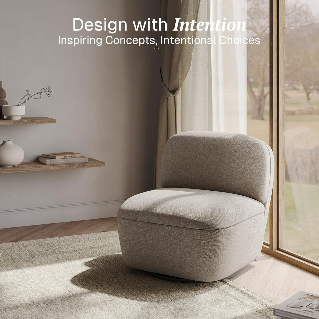 BELLEZE Set of 2 Modern Upholstered Swivel Accent Chair with Hidden Storage, 360° Rotating Chair, Easy Assembly Compact Chair for Living Room, Bedroom, Office, Space-Saving Design - Beige