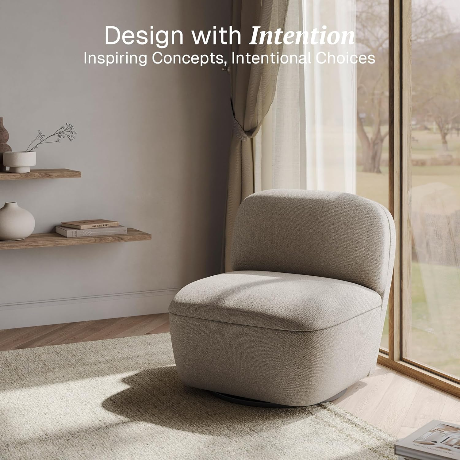 BELLEZE Set of 2 Modern Upholstered Swivel Accent Chair with Hidden Storage, 360° Rotating Chair, Easy Assembly Compact Chair for Living Room, Bedroom, Office, Space-Saving Design - Beige