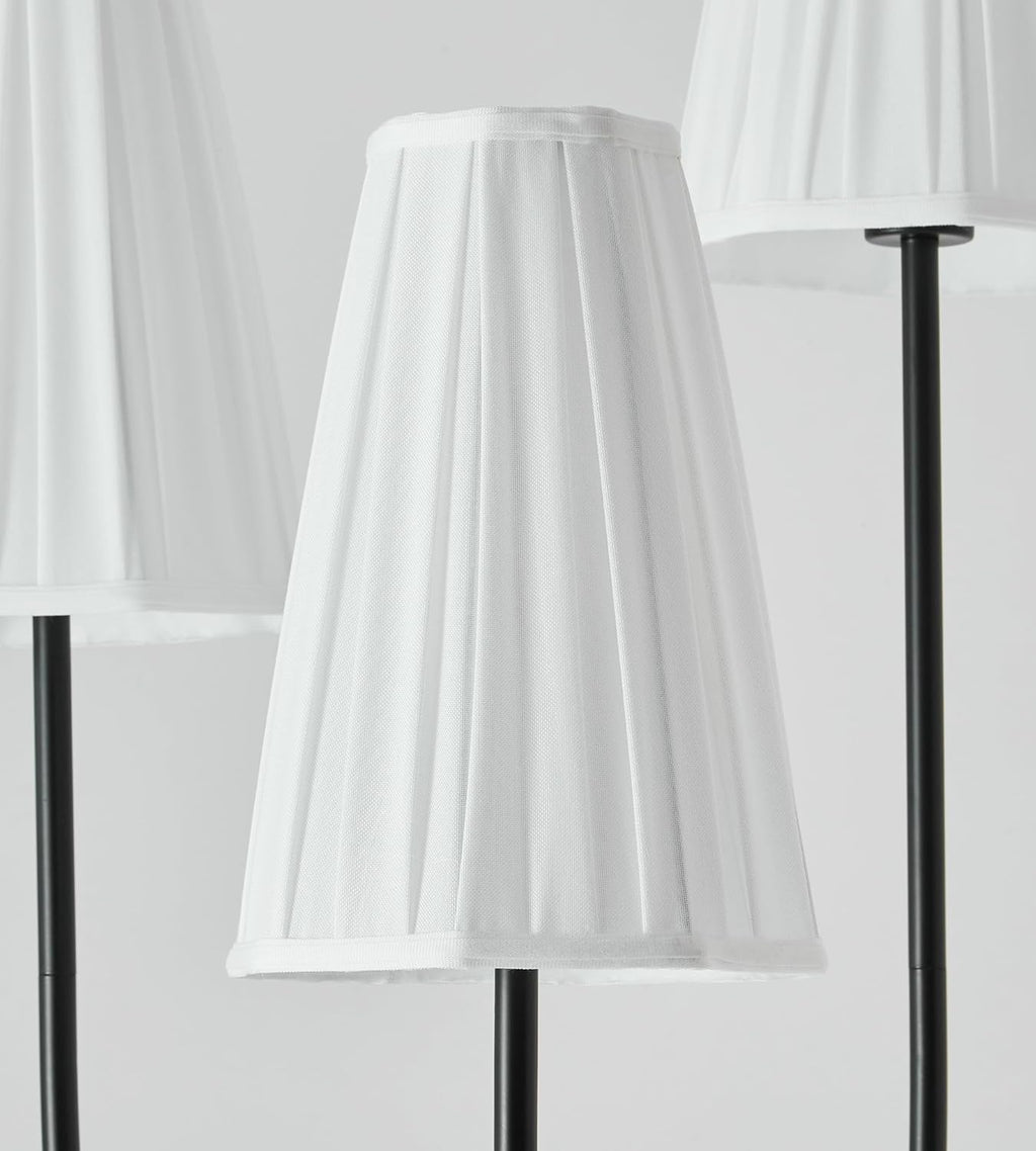 ZenGlimmer Sculptural Vintage Floor Lamp, 3-Light Standing Lamps with Curved Iron Base & Octagonal Linen Pleated Shades, Statement Lighting for Living Room, Bedroom, Studio (Pleated Fabric Shade)