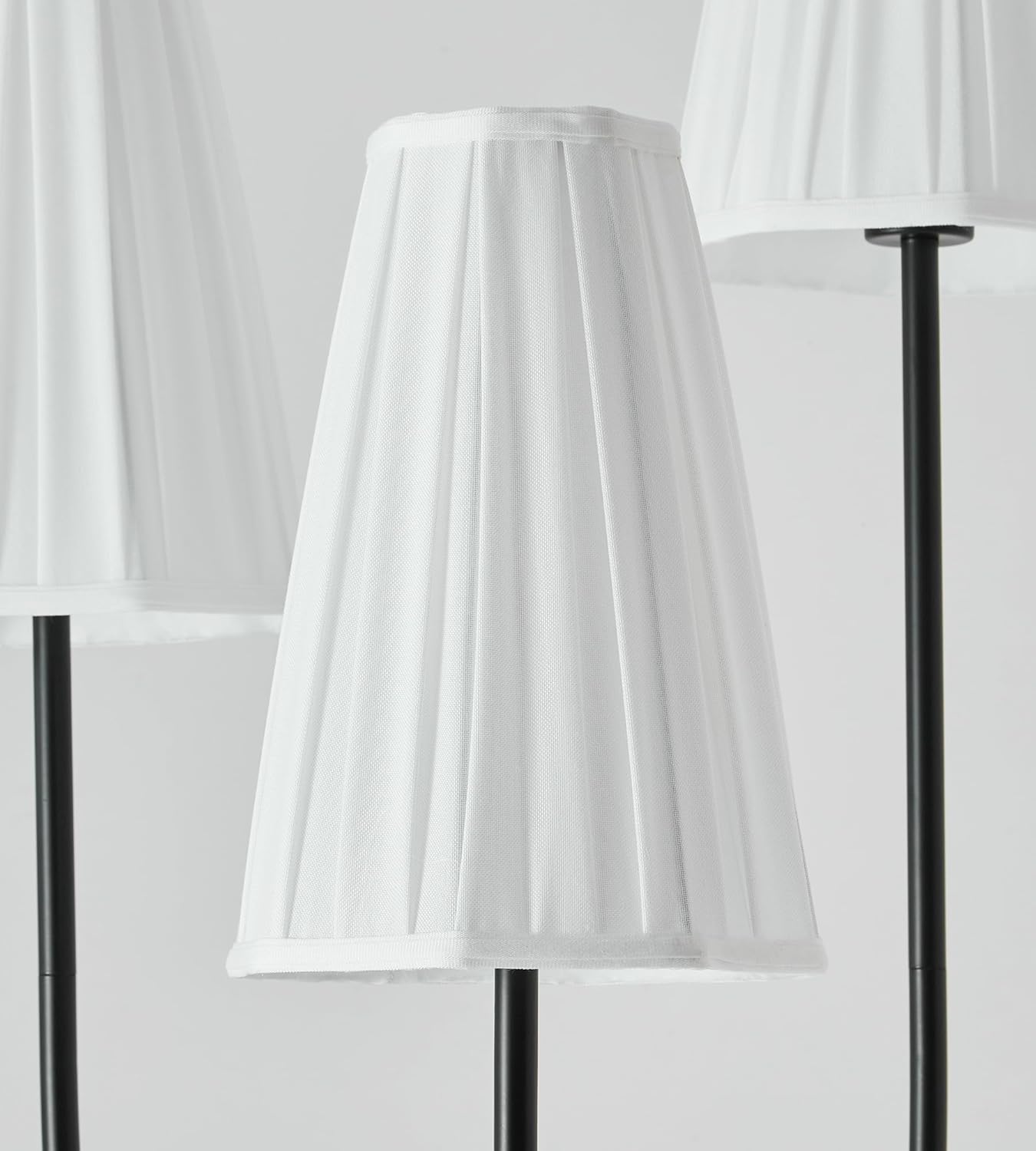 ZenGlimmer Sculptural Vintage Floor Lamp, 3-Light Standing Lamps with Curved Iron Base & Octagonal Linen Pleated Shades, Statement Lighting for Living Room, Bedroom, Studio (Pleated Fabric Shade)
