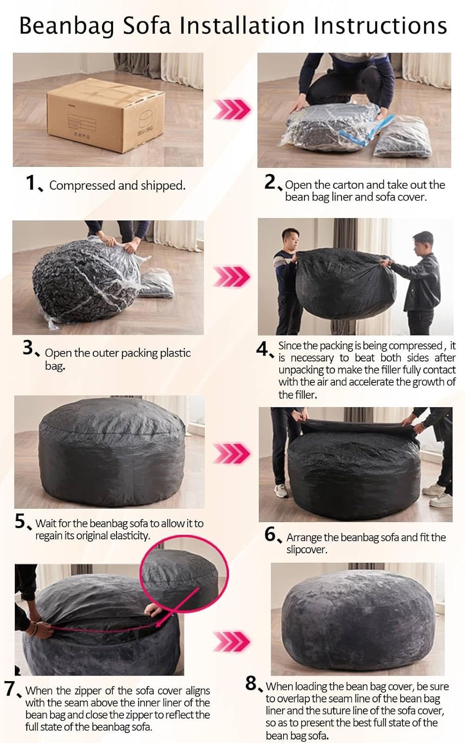 Big Bean Bag Chairs for Adults .Bean Bag Chair with Filler .Memory Foam Chair .Removable and Washable Flannel Cover, Giant Bean Bag, Suitable for Living Room, Bedroom and Reading (Black, 6Ft)