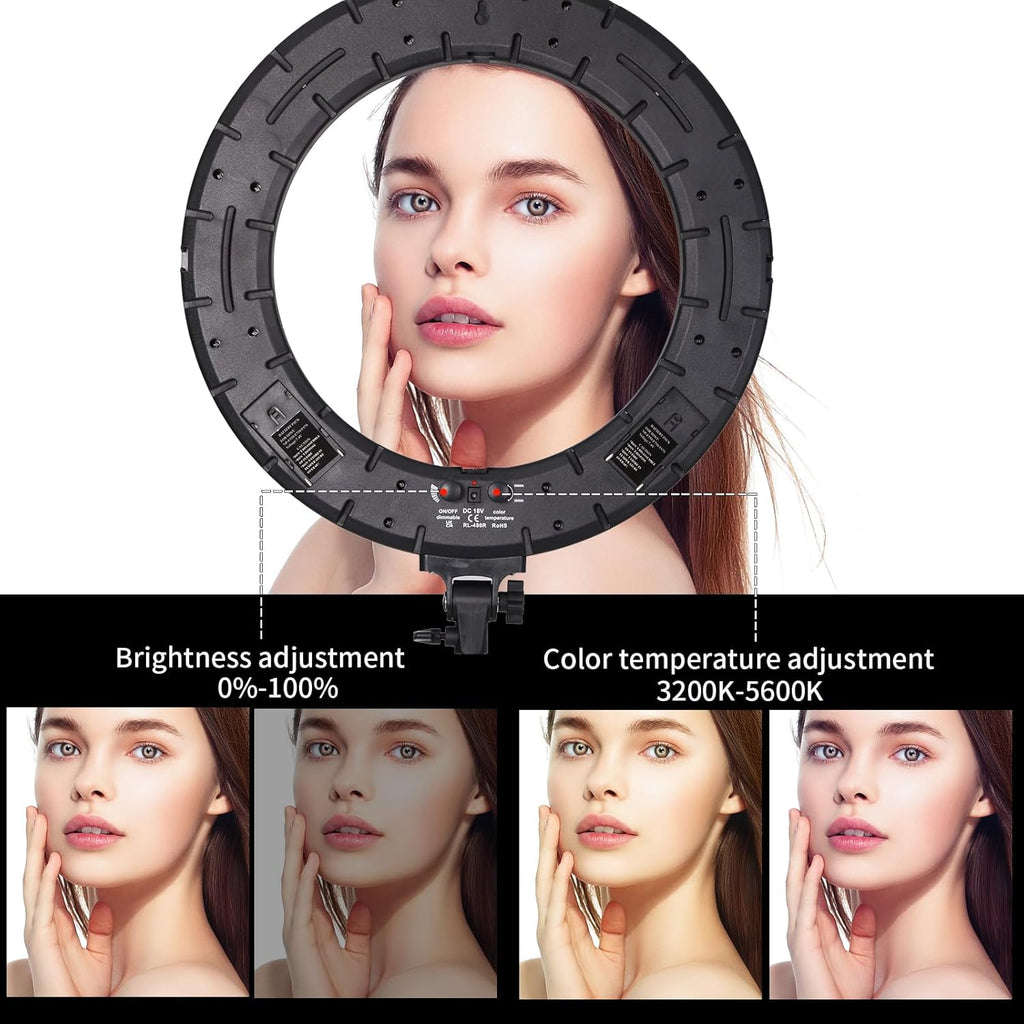 18" 60W LED Ring Light with Light Stand,Soft Tube,Phone Holder, Beauty Lighting Eyebrow Eyelash Extension Tattoo Lamp Makeup Selfie Live Streaming Dimmable Photography Studio Video Light