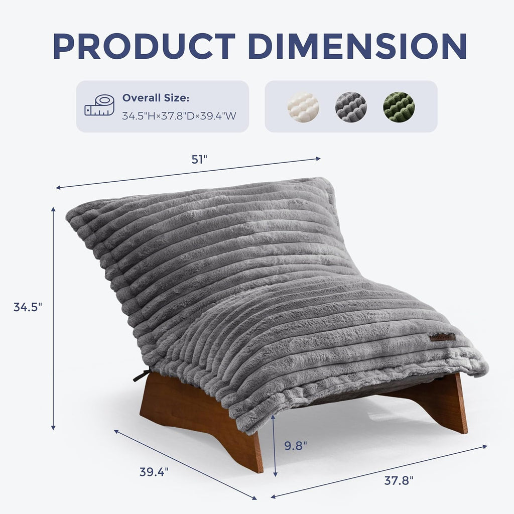 MAXYOYO Adjustable Living Room Chair, Convertible Bean Bag Chair & Recliner with Frame, Removable Cushion Floor Sofa Striped Fabric, Soft Upholstered Lounge for Bedroom, Dorm, Grey