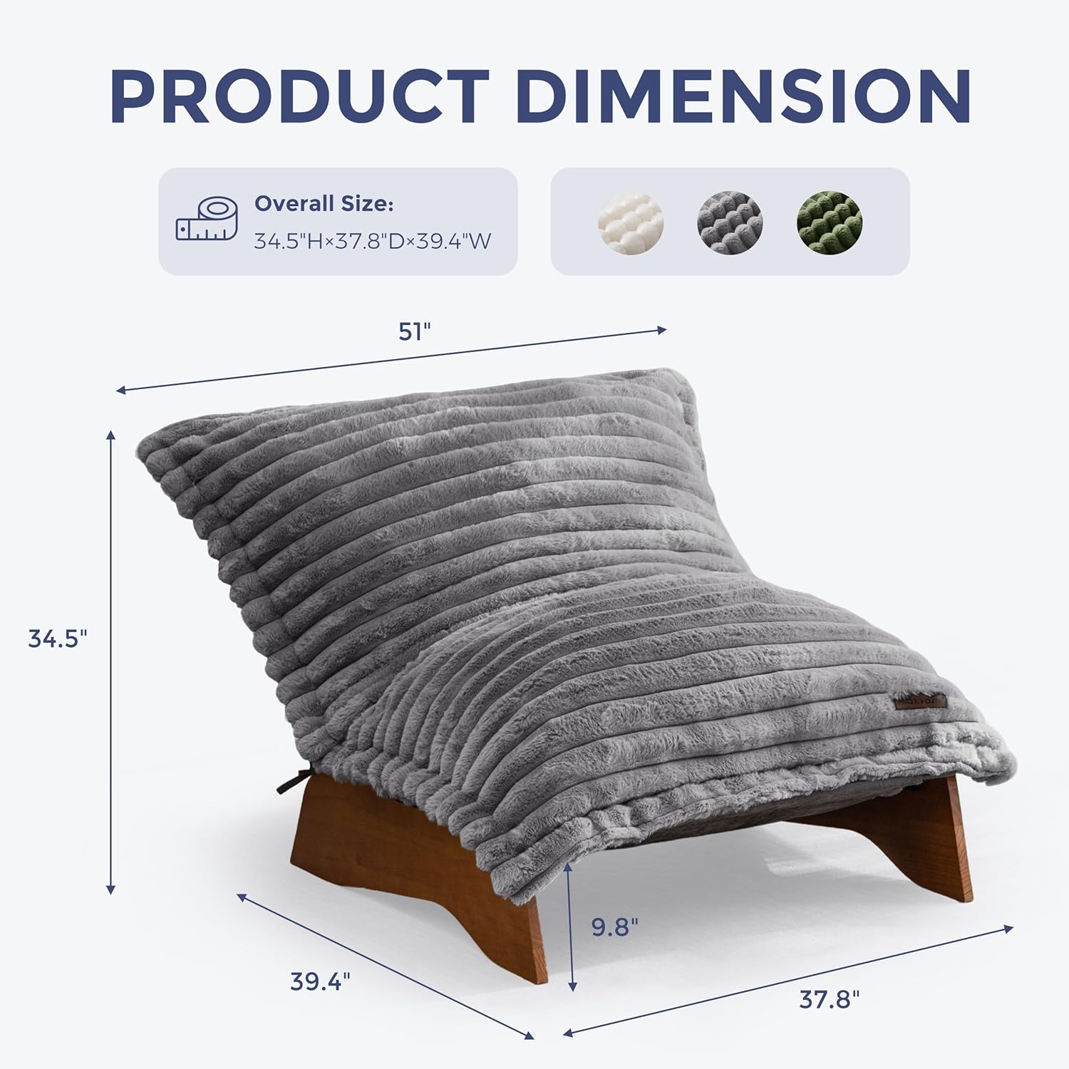 MAXYOYO Adjustable Living Room Chair, Convertible Bean Bag Chair & Recliner with Frame, Removable Cushion Floor Sofa Striped Fabric, Soft Upholstered Lounge for Bedroom, Dorm, Grey