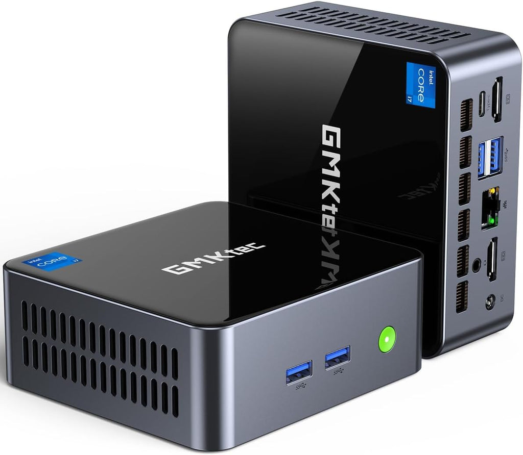 GMKtec Mini PC with Intel Core i7-1185G7 Processor (Up to 4.8 GHz) 16GB DDR4 1TB SSD NIC i226V RJ45 2.5G Iris Xe Graphics USB4.0 Desktop Mini Computers WiFi 6, BT 5.2/ DP, HDMI M2