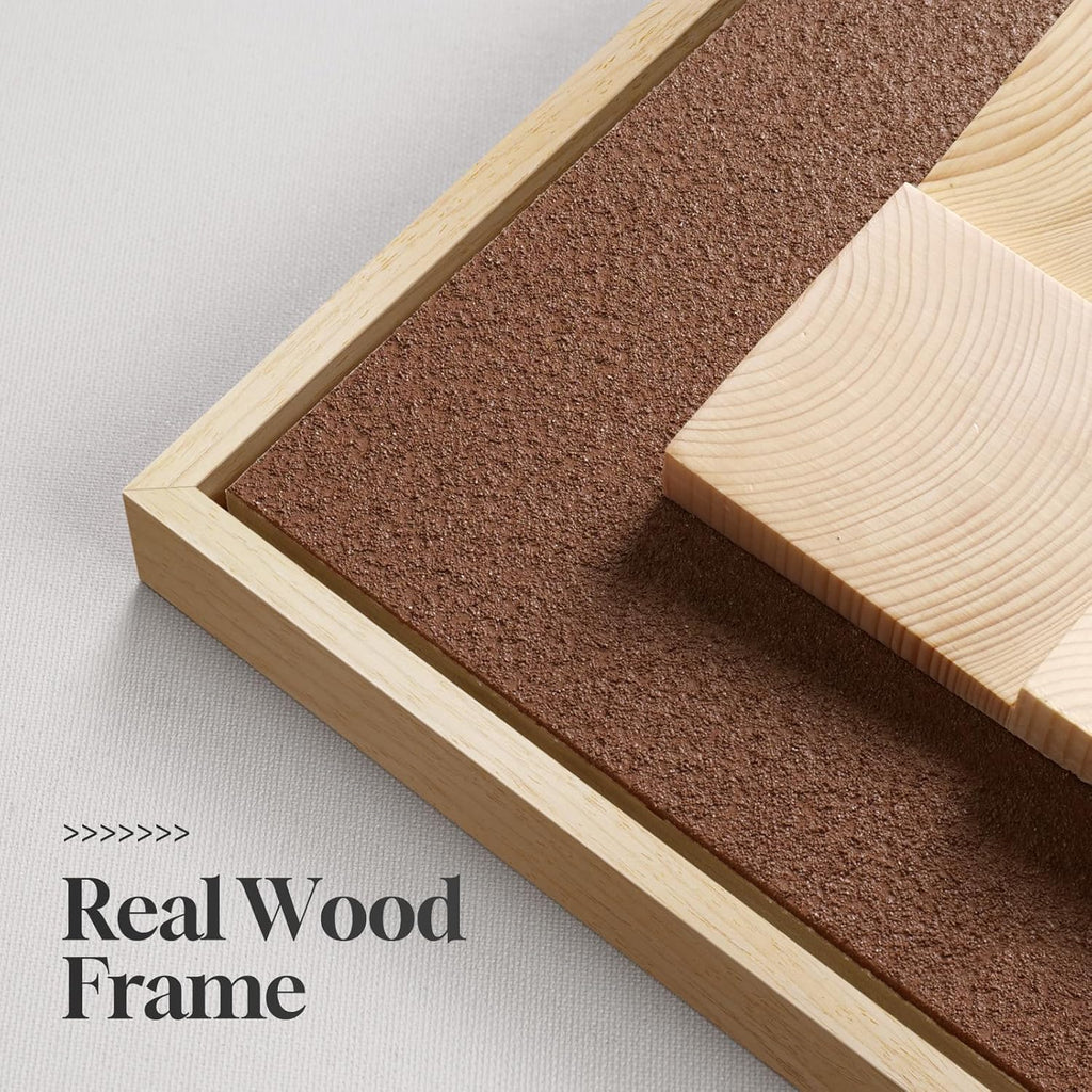 Framed Wood Wall Art Set of 2, Large 3D Textured Modern Minimalist Geometric Wooden Wall Decor, Neutral Brown Artwork for Living Room, Hallway, Dining Room, Bedroom, Office Aesthetic