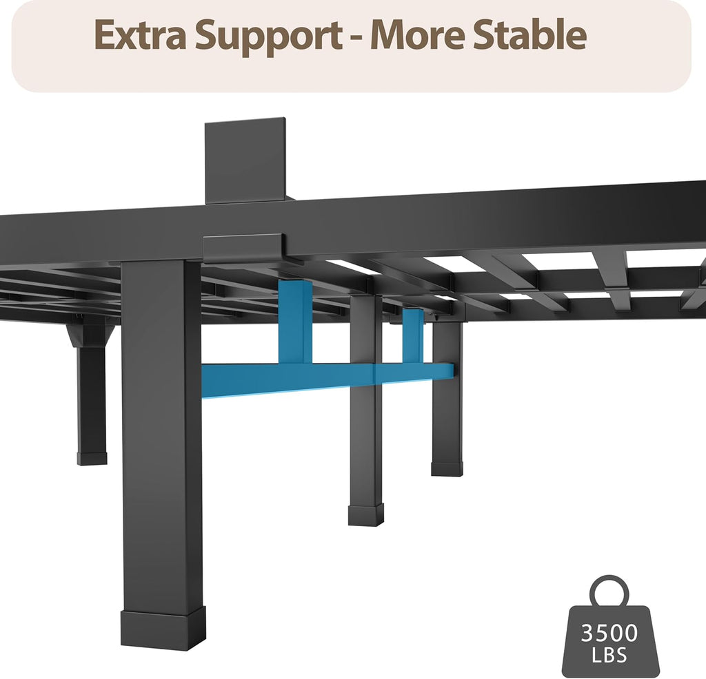 ROIL 14 Inch Full Size Bed Frame with Mattress Slide Stopper - Double Black Basic Anti Squeak Steel Slats Metal Platform, Heavy Duty Noise Free Easy Assembly Bedframes, No Box Spring Needed