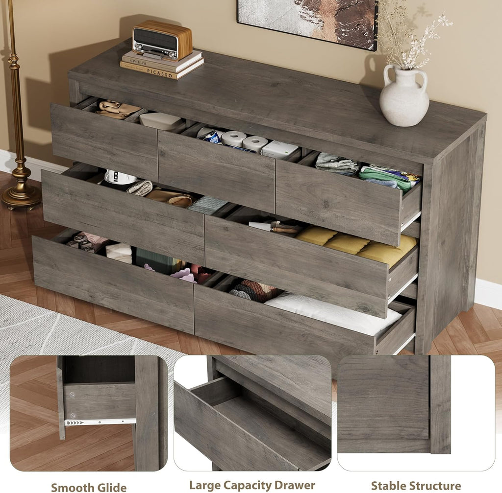 GarveeHome 7 Drawer Dresser for Bedroom, Wide Modern Chest of Drawers, Large Wood Dresser Wooden Storage Organizer for Living Room, Hallway Entryway